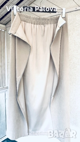 Стилна дълга бежова пола с цип отпред, снимка 8 - Поли - 52019500