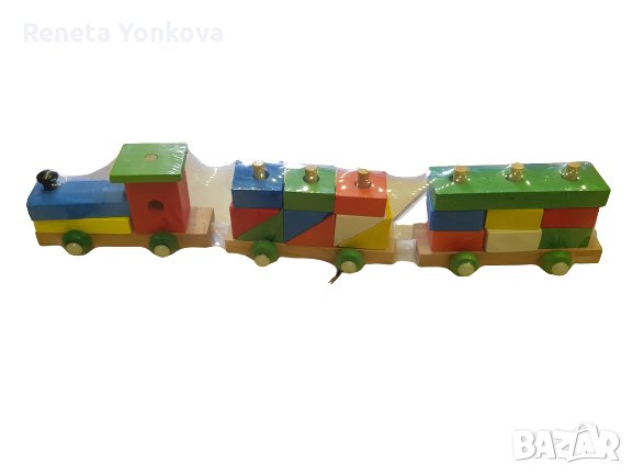 дървен влак с кубчета, снимка 1 - Влакчета, самолети, хеликоптери - 34231647