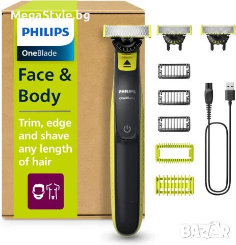 Хибридна електрическа самобръсначка и тример Philips OneBlade 360 Face + Body (Модел: QP2824/31)