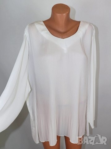 XXXL Бяла шифонова плисирана блуза, снимка 4 - Блузи с дълъг ръкав и пуловери - 31977328