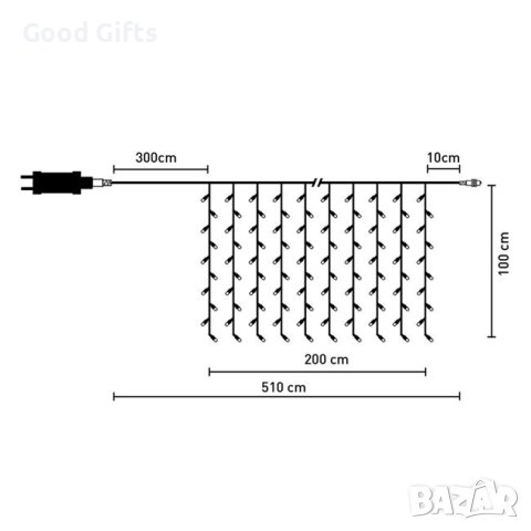 Коледни лампички Завеса, 200 LED, Наситено Топло бяло, 5м, Прозрачен кабел, снимка 4 - Лед осветление - 42734834