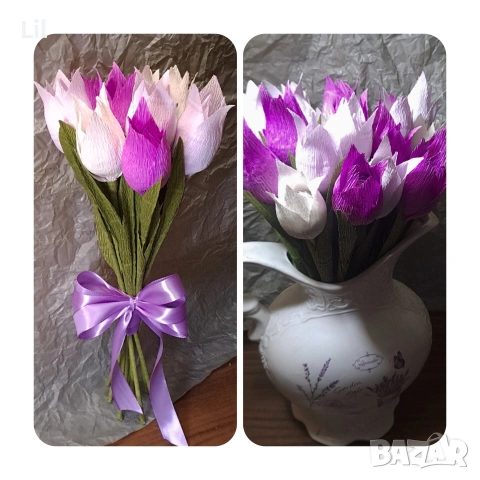 Цветя от крепхартия и бонбони, снимка 3 - Декорация за дома - 53137181