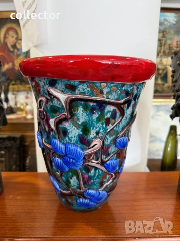 Многоцветна стъклена ваза - Murano. №7382, снимка 8 - Антикварни и старинни предмети - 51879834