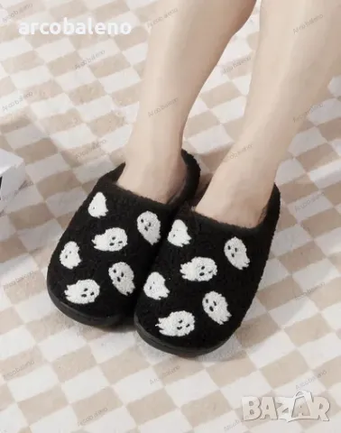 Унисекс плюшени топли домашни чехли за Хелоуин, 2цвята , снимка 2 - Чехли - 47556026