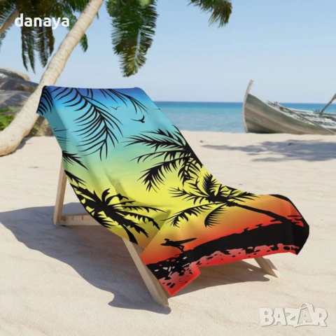 5954 Голяма плажна кърпа Палми, 90x180cm, снимка 2 - Хавлиени кърпи - 50655208
