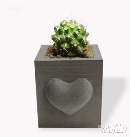 Квадрат квадратна кашпа саксия със сърце свещник силиконов молд форма калъп гипс, снимка 3 - Форми - 36795418