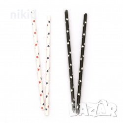 25 бр картонени сламки бели черни звездичи парти украса декорация рожден ден