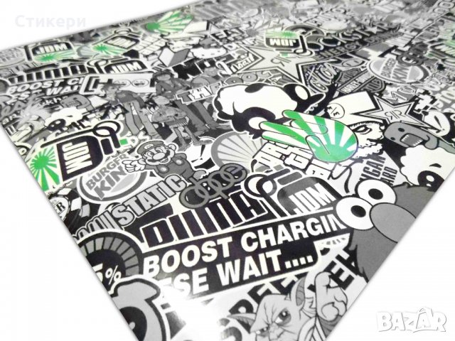 Стикер BOMB 150х50см JDM руло Чернобял + ЗЕЛЕНО , снимка 2 - Аксесоари и консумативи - 30335389