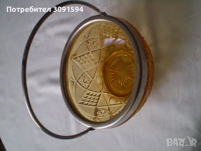 Винтидж Кристална бонбониера Арт деко метал оригинално стъкло цвят карамел, снимка 13 - Други ценни предмети - 38457517