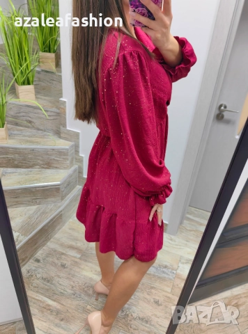 Червена рокля с блясък, снимка 2 - Рокли - 52771443