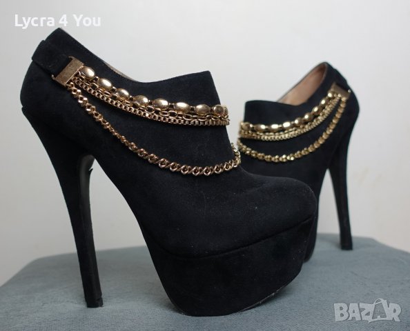 Черни велурени обувки на висок ток и платформа, снимка 5 - Дамски обувки на ток - 38267448