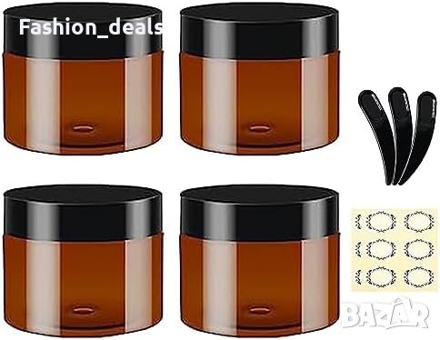 Нови 4 броя празни кехлибарени пластмасови буркани 120мл Съхранение Лосиони Мазила