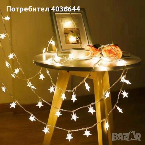 Светещи коледни LED лампички със звездички с щепсел., снимка 4 - Лед осветление - 51980847