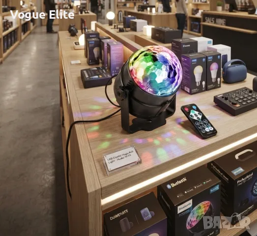 LED диско лампа RGB с дистанционно – Музикален режим, въртящ ефект, за парти и дом