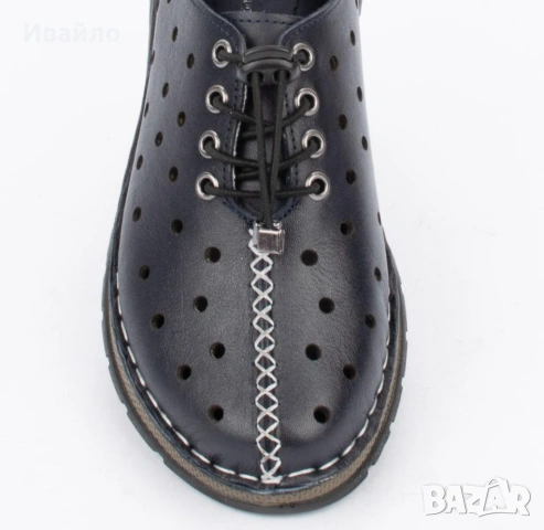 Дамски обувки от естествена кожа в черно с перфорация и връзки, снимка 5 - Дамски ежедневни обувки - 53915844