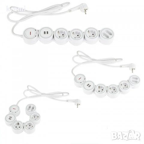 НОВИ! Разклонител 5 гнезда 2 USB-та Powerfix гъвкав 1.5м