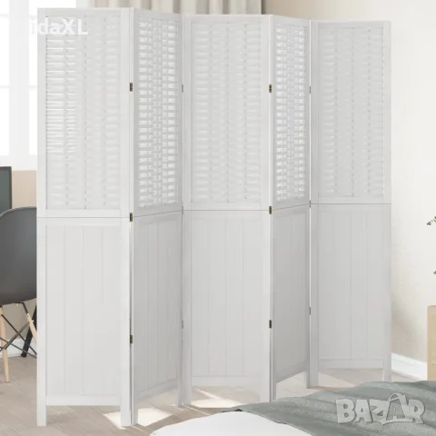 vidaXL Разделител за стая, 5 панела, бял, дърво пауловния масив, снимка 2 - Паравани - 56147362