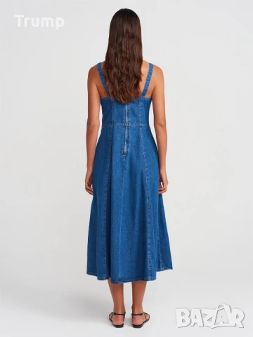 Елегантна Дълга дънкова рокля с плисета на гърдите -, снимка 4 - Рокли - 50523155