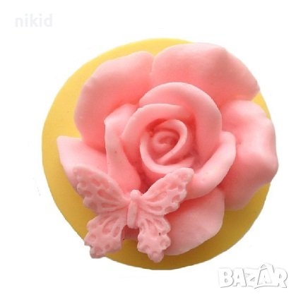 Голяма роза с кацнала пеперуда силиконов молд форма фондан гипс свещ сапун, снимка 3 - Форми - 36824651