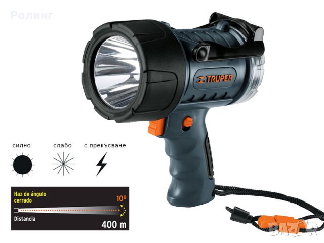 Прожектор акумулаторен водоустойчив с обхват 400м .Truper 12984
