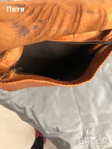 Дамска кафява чанта от естествена кожа от глиган, снимка 5 - Чанти - 30465490