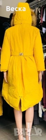 Продавам дълго зимно дамско яке в жълт цвят, снимка 2 - Якета - 51133167
