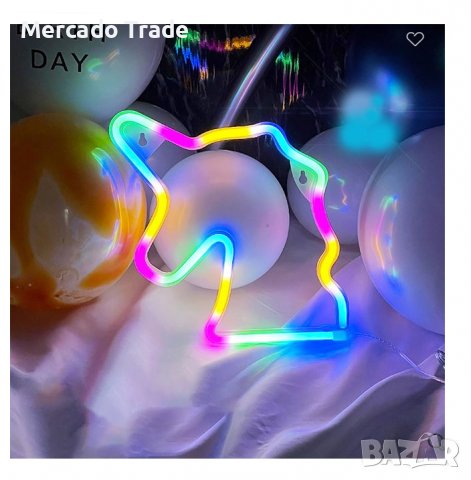 LED неонова лампа Mercado Trade, Eднорог, Mногоцветен, USB , снимка 3 - Лед осветление - 39359080