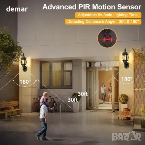 Външна стенна лампа Lamomo, голям сензор за движение, захранвана от мрежата, водоустойчива, 48 см, снимка 3 - Външни лампи - 47420021