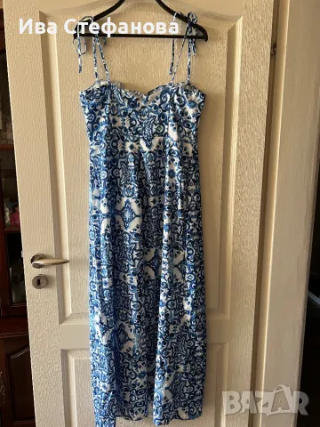 Разкошна нова  синя бяла дълга елегантна рокля с цепки женствена кройка , снимка 2 - Рокли - 50353388