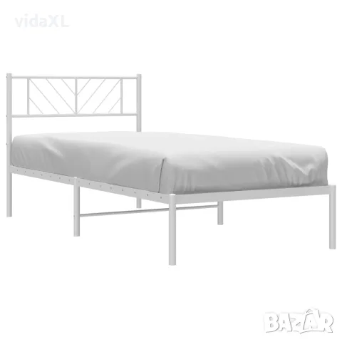 vidaXL Метална рамка за легло с горна табла, бяла, 80x200 см, снимка 3 - Спални и легла - 56147390