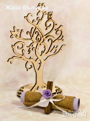 Сватбена покана от корк - ръчна изработка, папирус 05