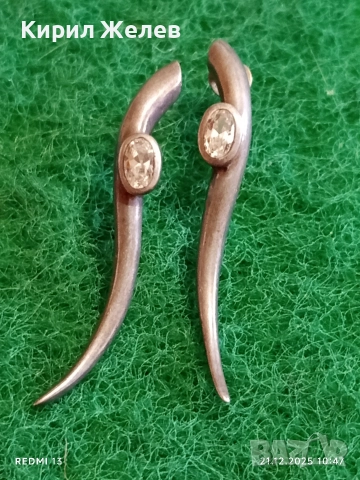 Елегантни сребърни обеци с нежна извивка и инкрустирани кристали 27231, снимка 3 - Обеци - 52863855