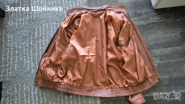 Винтидж кожено яке в стил бомбър / блузон – Естествена кожа – Цвят коняк / Кафяво – Размер XXXL, снимка 4 - Якета - 56136148