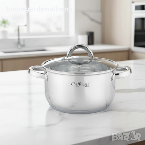 Тенджера неръждаема стомана Cheffinger индукционно дъно стъклен капак 3.9 / 6.5 / 10 л, снимка 3 - Съдове за готвене - 54165730