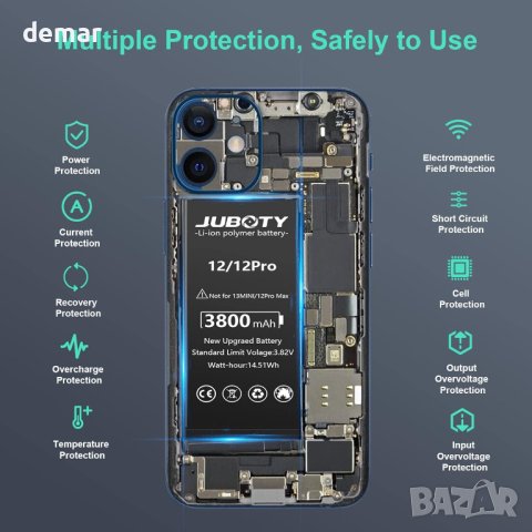 Батерия JUBOTY 3800mAh за iPhone 12/12Pro, Li-ion с професионален комплект инструменти, снимка 3 - Оригинални батерии - 44462774