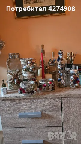 Подаръчни коледни светещи бутилки и свещници. Ръчна изработка, снимка 6 - Декорация за дома - 48248399