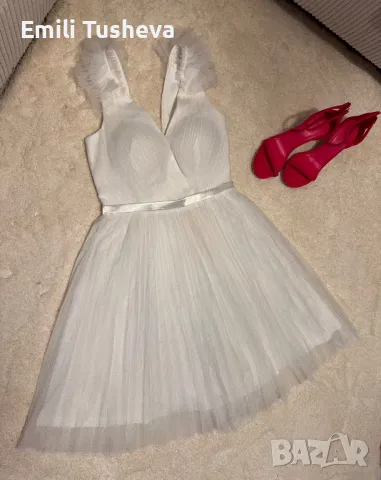 Официална къса бяла рокля., снимка 3 - Рокли - 48256616