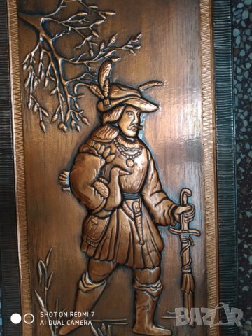 старо медно пано-ловец, снимка 3 - Други ценни предмети - 35012191
