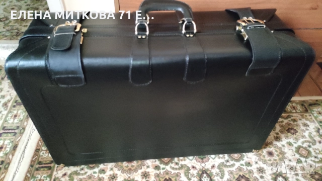 Presto огромен кожен куфар черен със златист обков, снимка 6 - Куфари - 51679566