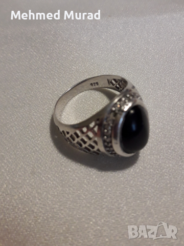 Сребърен пръстен с оникс, снимка 4 - Пръстени - 36457283