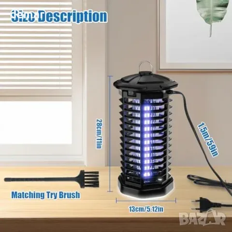 Електрическа лампа против насекоми, 18 W, UV 365 nm и решетка 4200 V, снимка 7 - Други стоки за дома - 56228526