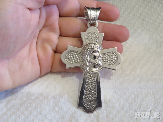 Голям кован старинен  мъжки сребърен кръст с  Исус Христос сребро религия, снимка 4 - Колиета, медальони, синджири - 31928907