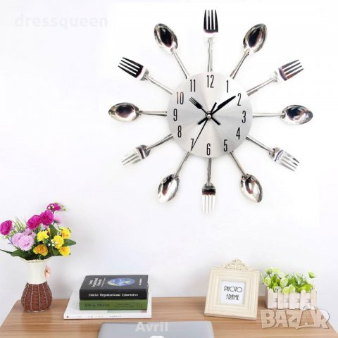 3981 Модерен кухненски часовник вилици лъжици, снимка 1 - Аксесоари за кухня - 30259501