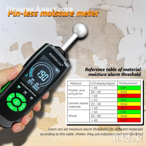 Професионален влагомер RDINSCOS, снимка 4 - Измервателни инструменти - 51495734
