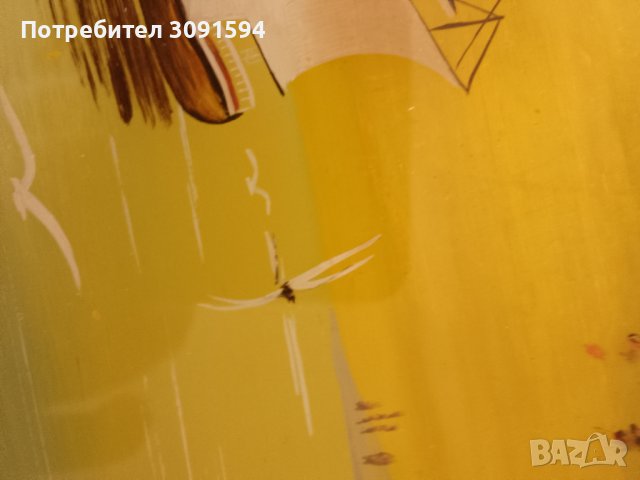 красива картина пейзаж рисувана от вътрешната страна на стъклото със дървена винтидж рамка , снимка 11 - Антикварни и старинни предмети - 44398853