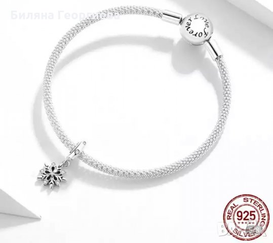 Талисман за гривна Пандора снежинка Crystal Snowflake сребро 925 модел 001, снимка 3 - Гривни - 34478857
