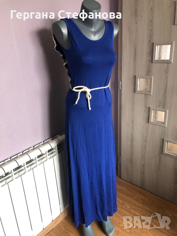 Изчистена дълга рокля в цвят турско синьо в перфектно състояние с ефектен гръб размер S Цена 30лв, снимка 4 - Рокли - 40358188