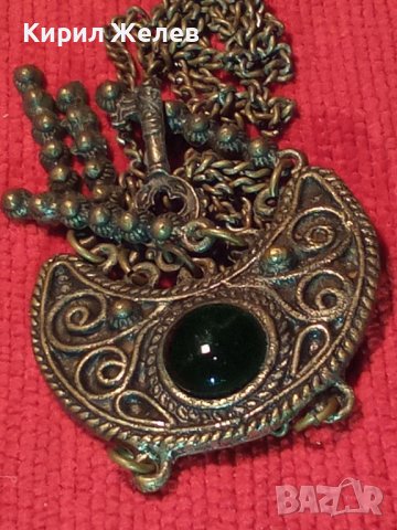 САЧАНЕНО СТАРИННО ВЪЗРОЖДЕНСКО УКРАШЕНИЕ със СМАРАГД ЗЕЛЕН КАМЪК и КЛЮЧЕ БРОНЗ 15133, снимка 6 - Антикварни и старинни предмети - 30550111