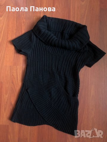 Черно плетено поло с къс ръкав, снимка 1 - Блузи с дълъг ръкав и пуловери - 31056109