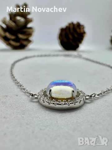 Сребърна гривна с лунен камък , снимка 9 - Гривни - 52883914